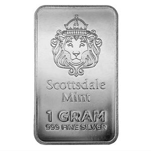 2x  1-Gram Scottsdale Mint Silver Bars- Silver Prepper Fine Silver Bars/Bullion